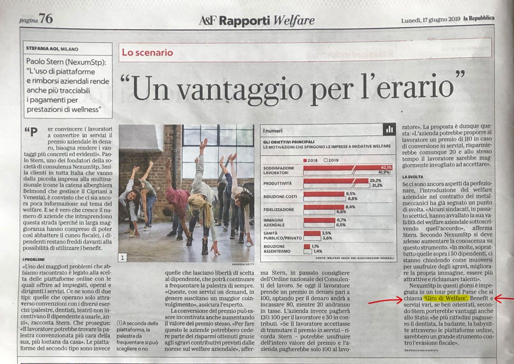 giro di welfare aziendale su Repubblica